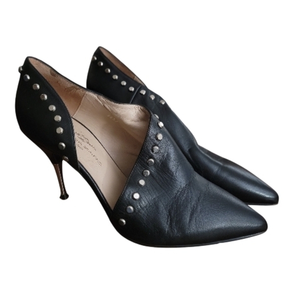Brenda Zaro Shoes - Brenda Zaro, Black Studded Pointed-Toe Ankle Booties, 81/2-9